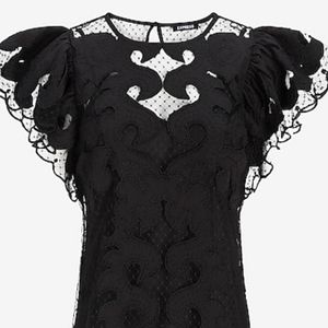 EXPRESS SMALL Dress Blouse Black with Sheer Polka Dot retail:$98